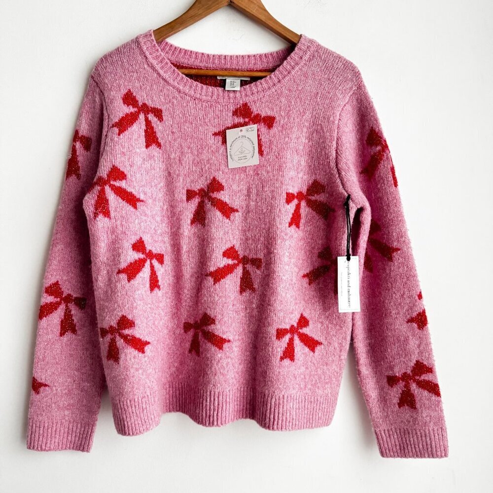 Cashmere And Cupcakes Bow Print Super Soft Sweater M